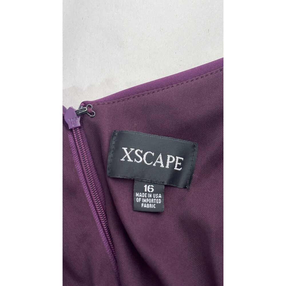 Xscape Lenore Techno Scuba Asymmetrical Neckline Maxi Dress Plum Womens Size 16 - Picture 11 of 12